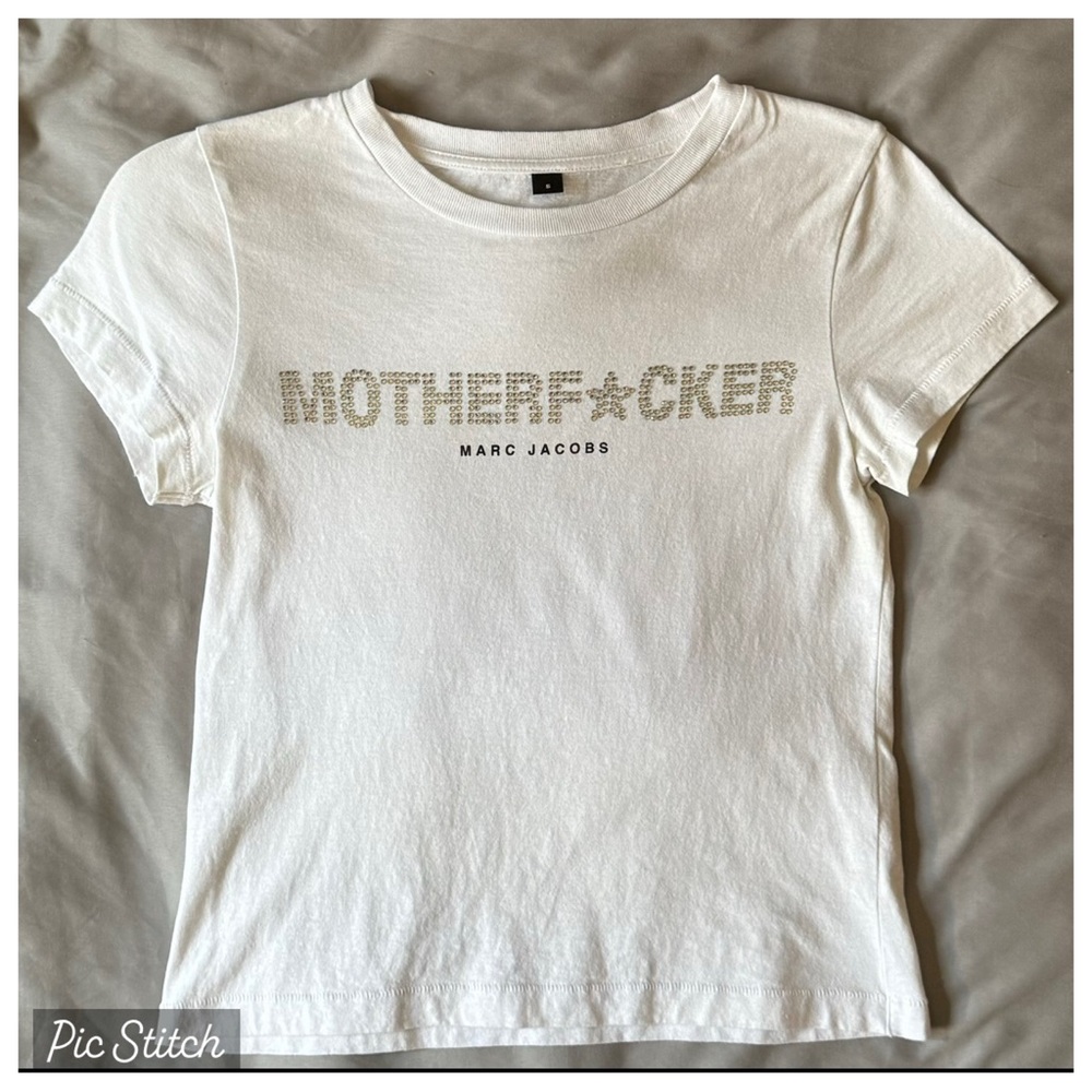 MARC JACOBS Mother Fxcker White Baby Tee  XS S Tshirt Heaven Y2K 2000s Brat love - Picture 4 of 11